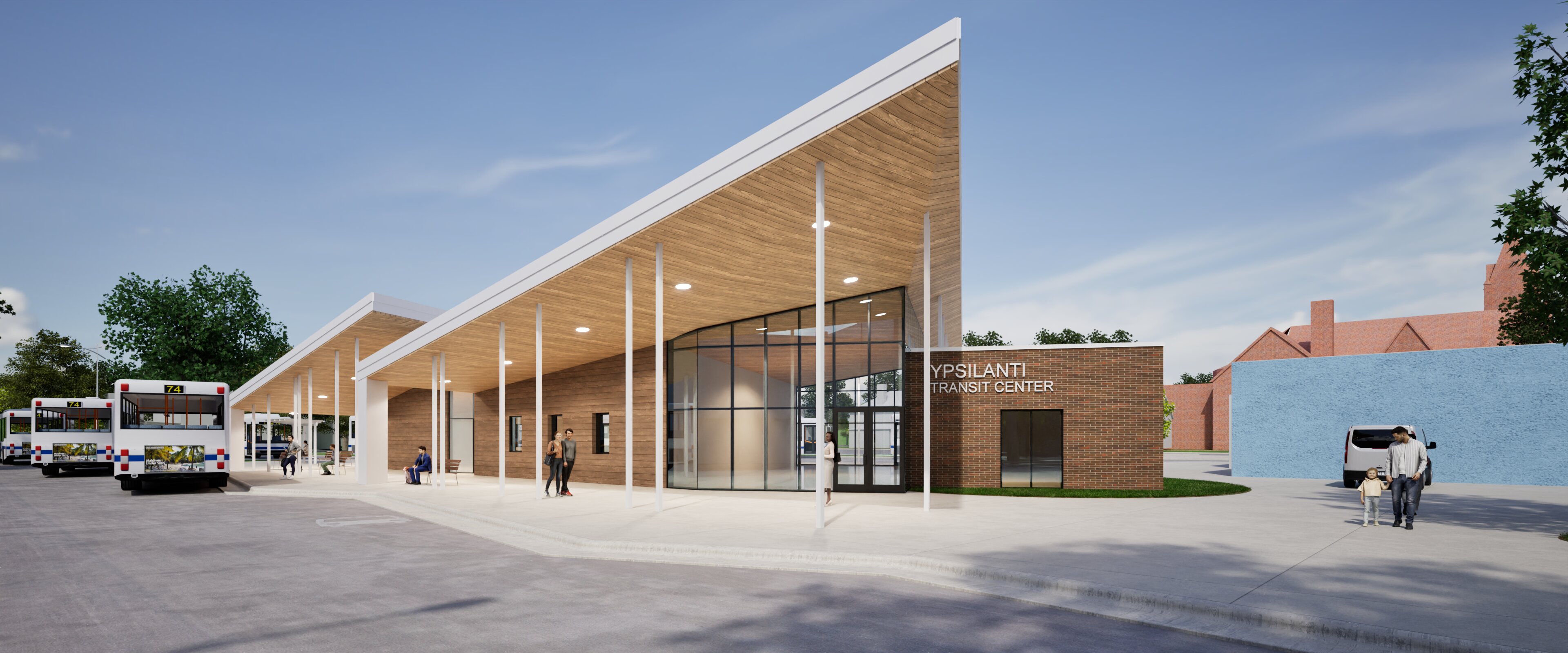 View of the front entrance at the corner of Pearl and Washington Streets.